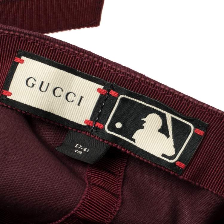 Pre Owned Gucci Burgundy Butterfly Appliqued NY Yankees Patch Baseball Cap