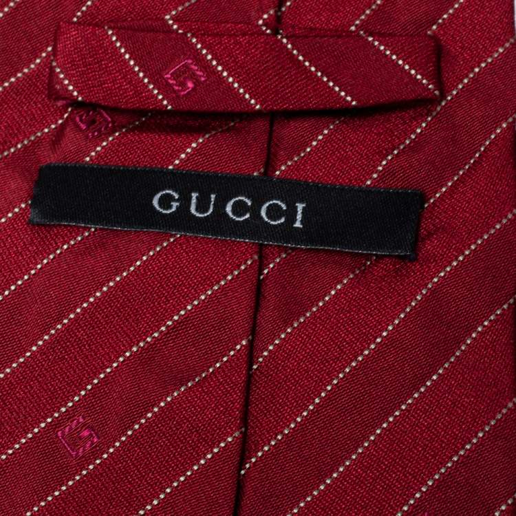Pre Owned Gucci Vintage Maroon Striped Silk Tie