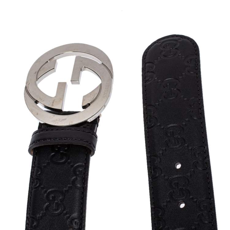 مملوكة مسبقًا Gucci Black Guccissima Leather Interlocking G Buckle Belt 100CM