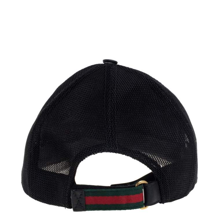 Pre Owned Gucci Black Snake Embossed Leather Baseball Cap L