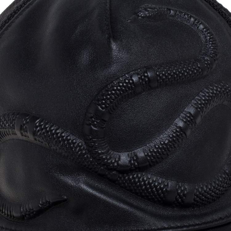 Pre Owned Gucci Black Snake Embossed Leather Baseball Cap L