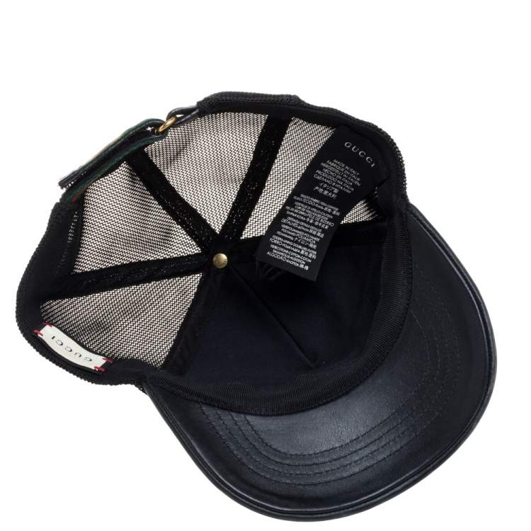 Pre Owned Gucci Black Snake Embossed Leather Baseball Cap L