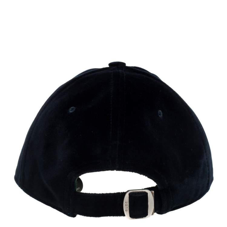Pre Owned Gucci Navy Blue LA Embroidered Velvet Baseball Cap