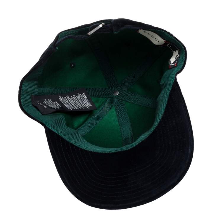 Pre Owned Gucci Navy Blue LA Embroidered Velvet Baseball Cap