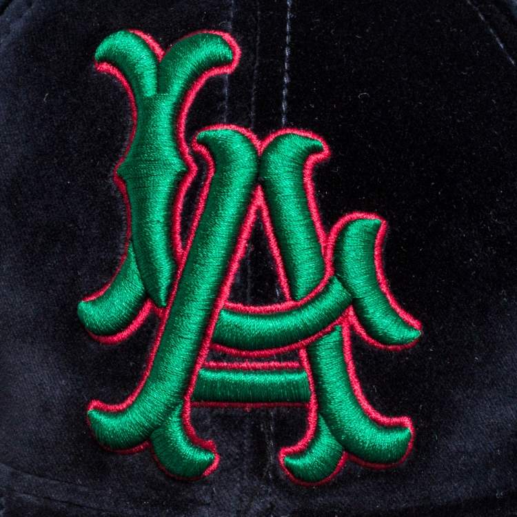 Pre Owned Gucci Navy Blue LA Embroidered Velvet Baseball Cap