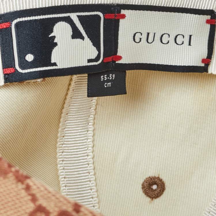 Pre Owned Gucci Beige Monogram Canvas NY Yankees Baseball Cap