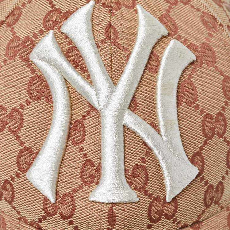 Pre Owned Gucci Beige Monogram Canvas NY Yankees Baseball Cap