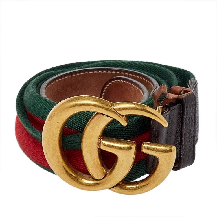Gucci Brown Leather Web Double G Buckle Belt 105CM Gucci
