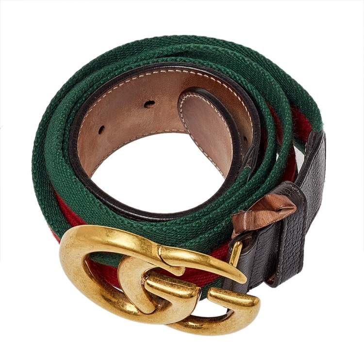 مملوكة مسبقًا Gucci Brown Leather Web Double G Buckle Belt 105CM