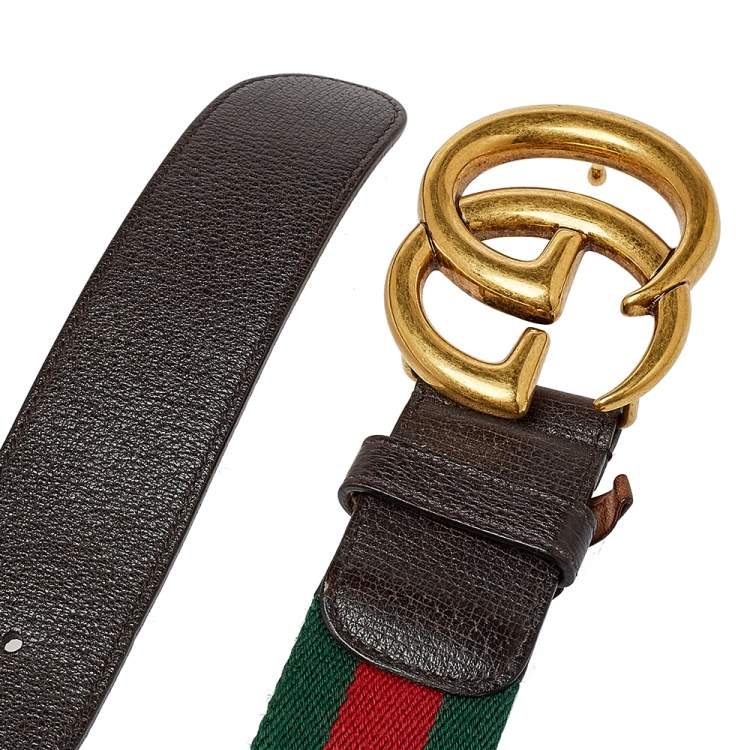 مملوكة مسبقًا Gucci Brown Leather Web Double G Buckle Belt 105CM