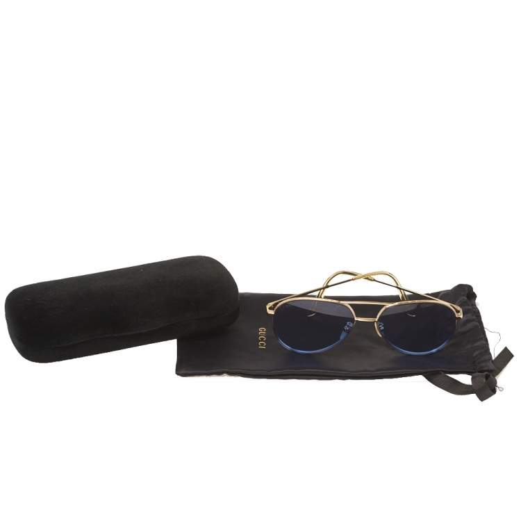 Pre Owned Gucci Gold Tone/ Blue GG0356S Aviator Sunglasses