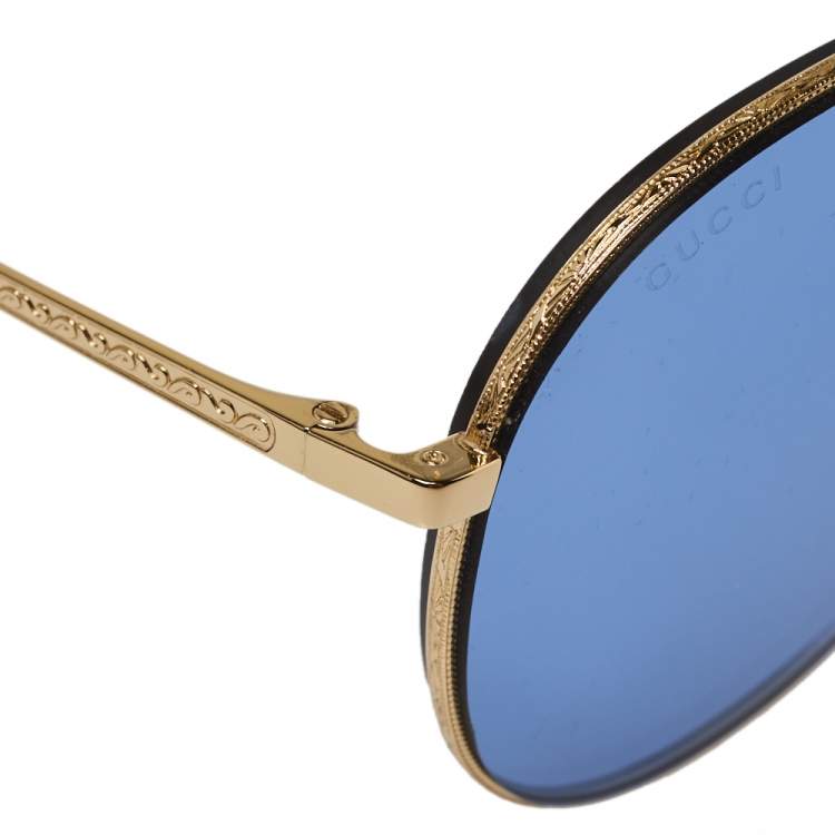 Pre Owned Gucci Gold Tone/ Blue GG0356S Aviator Sunglasses