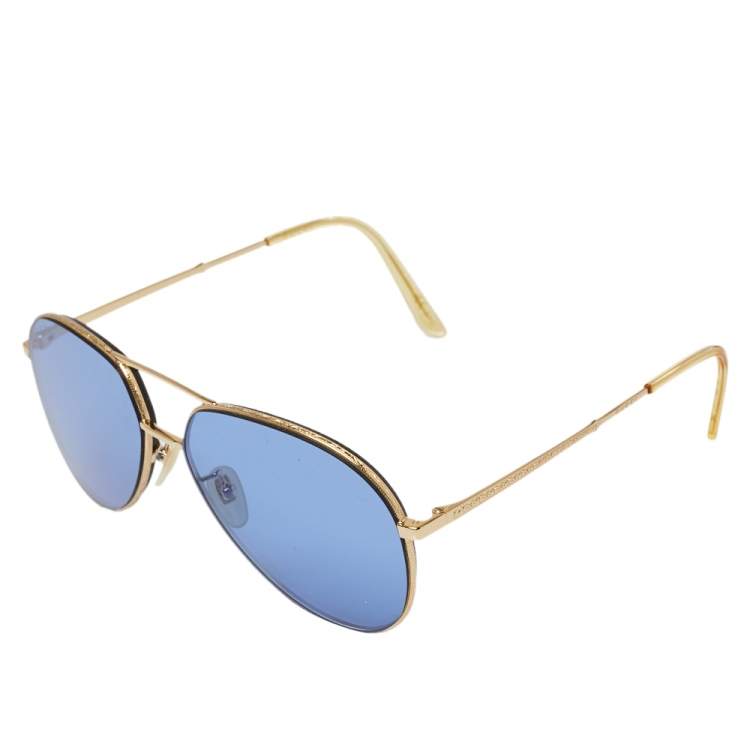 Pre Owned Gucci Gold Tone/ Blue GG0356S Aviator Sunglasses