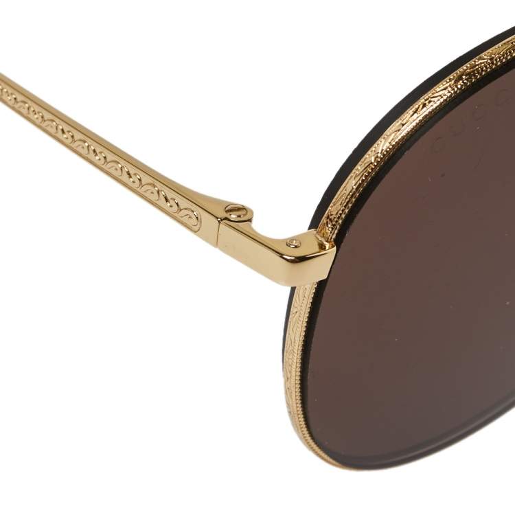 Pre Owned Gucci Gold Tone/Brown GG0356S Aviator Sunglasses