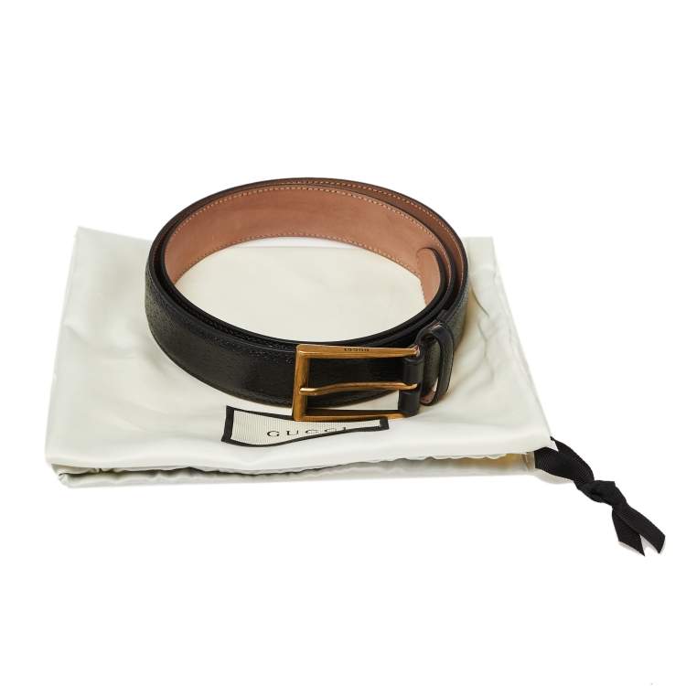 Pre Owned Gucci Black Textured Leather Buckle Belt 90 CM