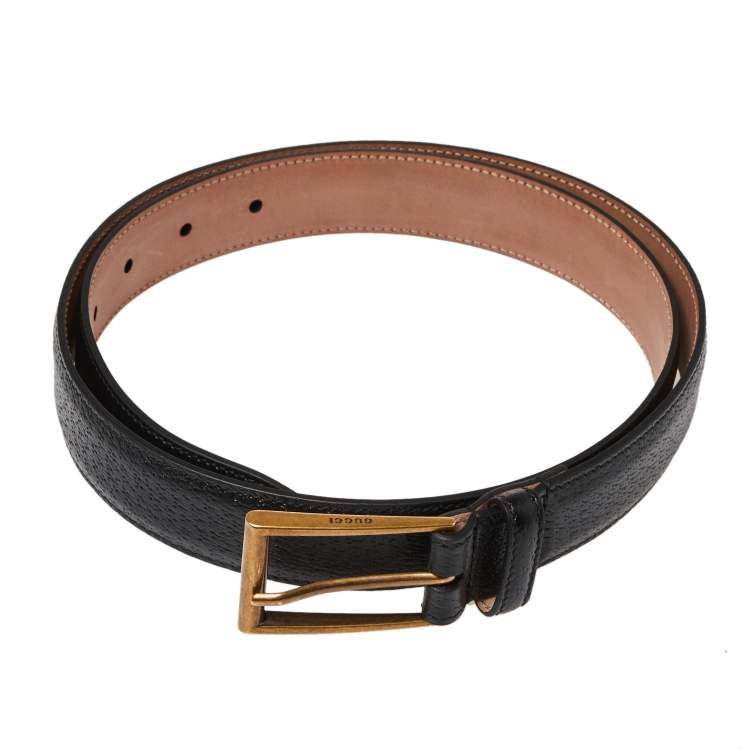 Pre Owned Gucci Black Textured Leather Buckle Belt 90 CM