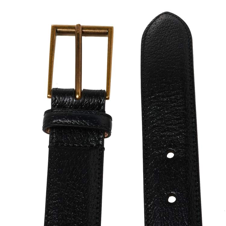 Pre Owned Gucci Black Textured Leather Buckle Belt 90 CM