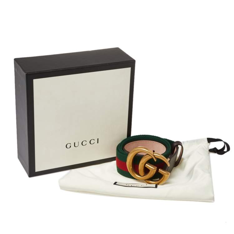 مملوكة م سبقًا Gucci Brown Web Canvas and Leather Double G Buckle Belt 90 CM