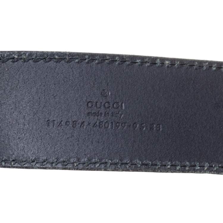 Pre Owned Gucci Black Leather Interlocking G Buckle Belt 95CM