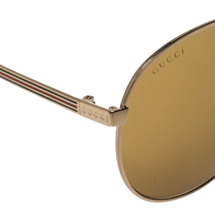 Pre Owned Gucci Gold Tone/Yellow GG0138S Aviator Sunglasses