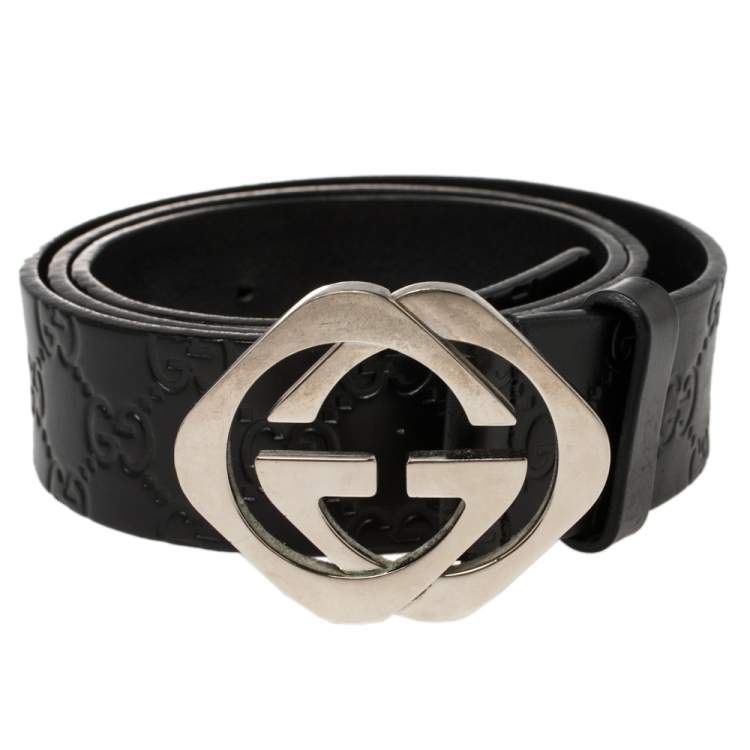 مملوكة مسبقًا Gucci Black Guccissima Leather Square G Belt 100CM