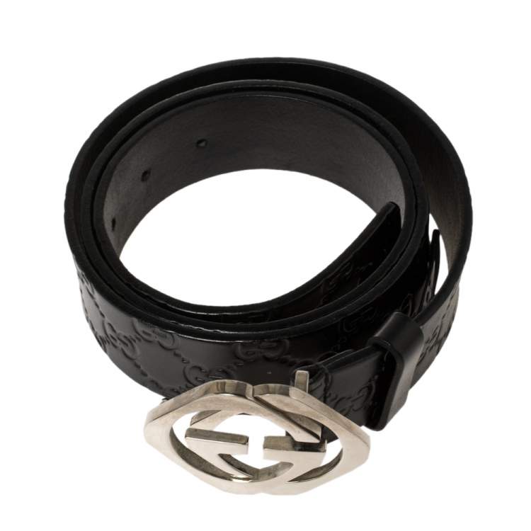 مملوكة مسبقًا Gucci Black Guccissima Leather Square G Belt 100CM