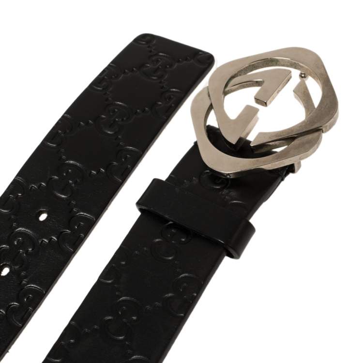 مملوكة مسبقًا Gucci Black Guccissima Leather Square G Belt 100CM