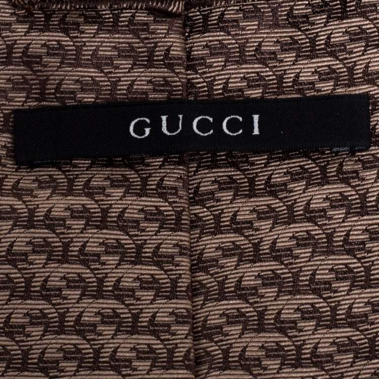 Pre Owned Gucci Brown GG Pattern Jacquard Silk Tie