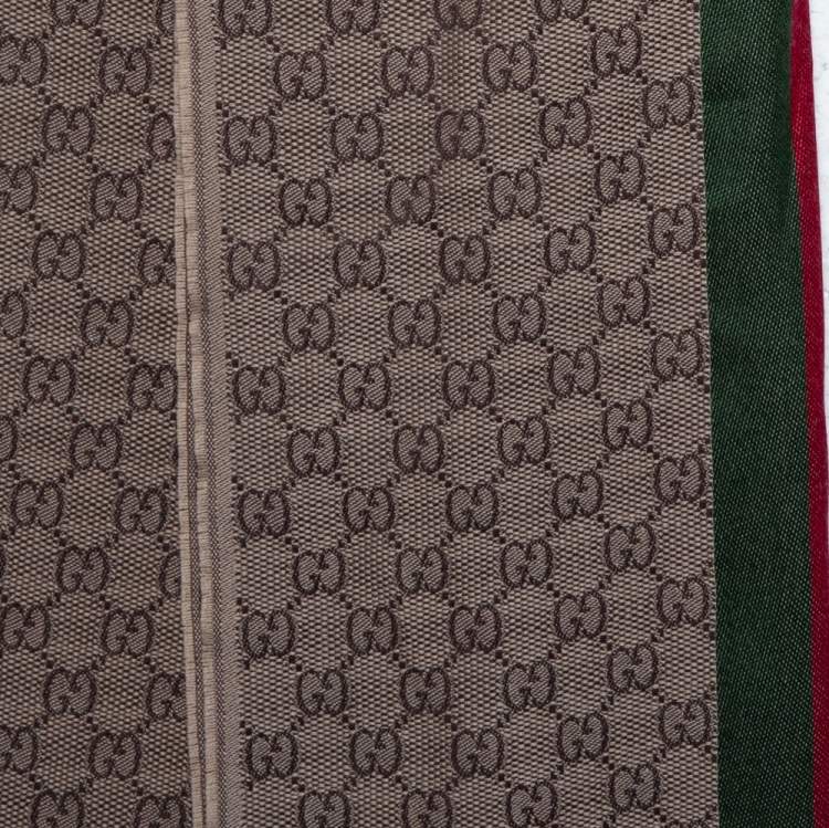 Pre Owned Gucci Beige Web Striped GG Jacquard Wool & Silk Scarf