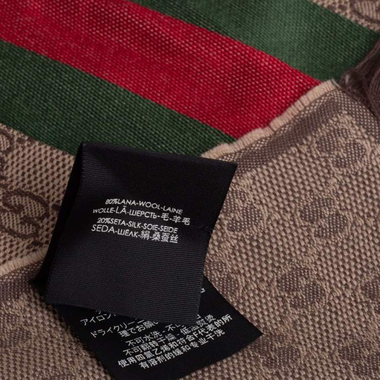 Pre Owned Gucci Beige Web Striped GG Jacquard Wool & Silk Scarf