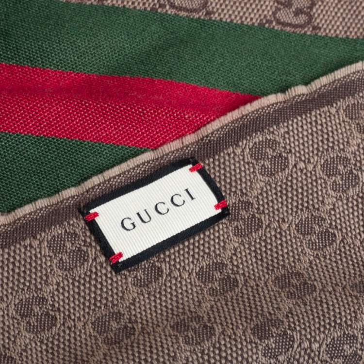 Pre Owned Gucci Beige Web Striped GG Jacquard Wool & Silk Scarf