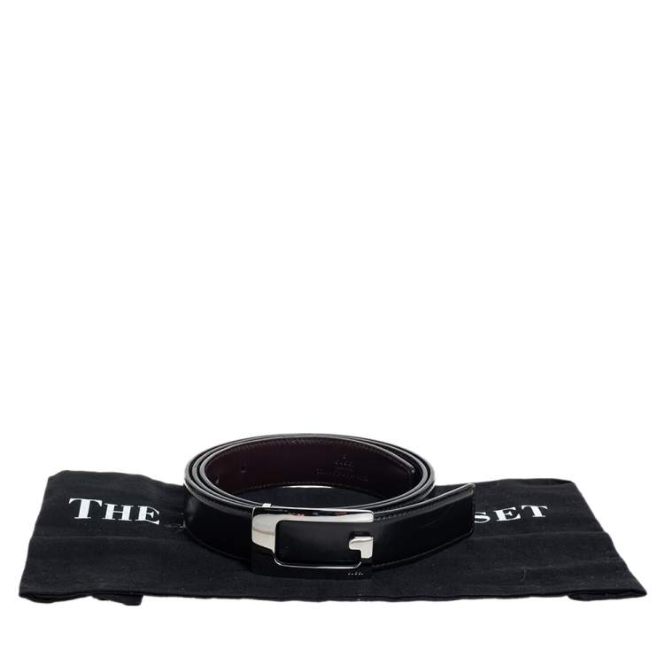 Pre Owned Gucci Black/Brown Glossy Leather G Buckle Reversible Belt 95CM