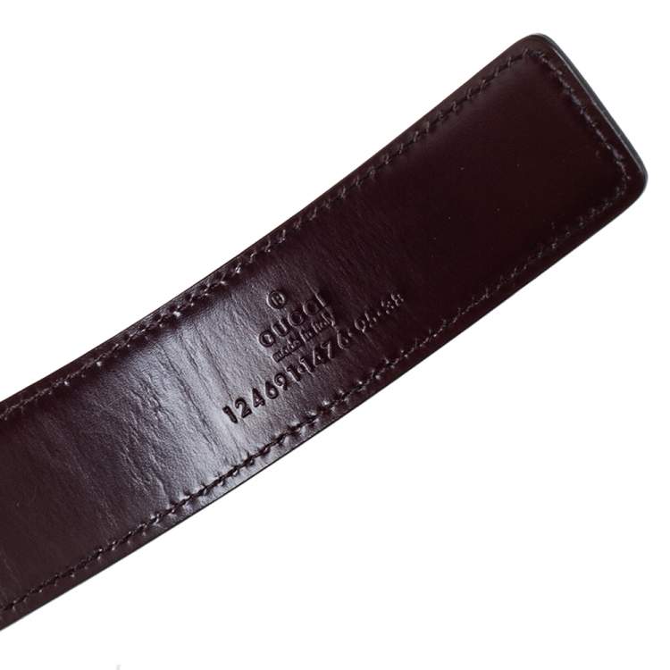 Pre Owned Gucci Black/Brown Glossy Leather G Buckle Reversible Belt 95CM