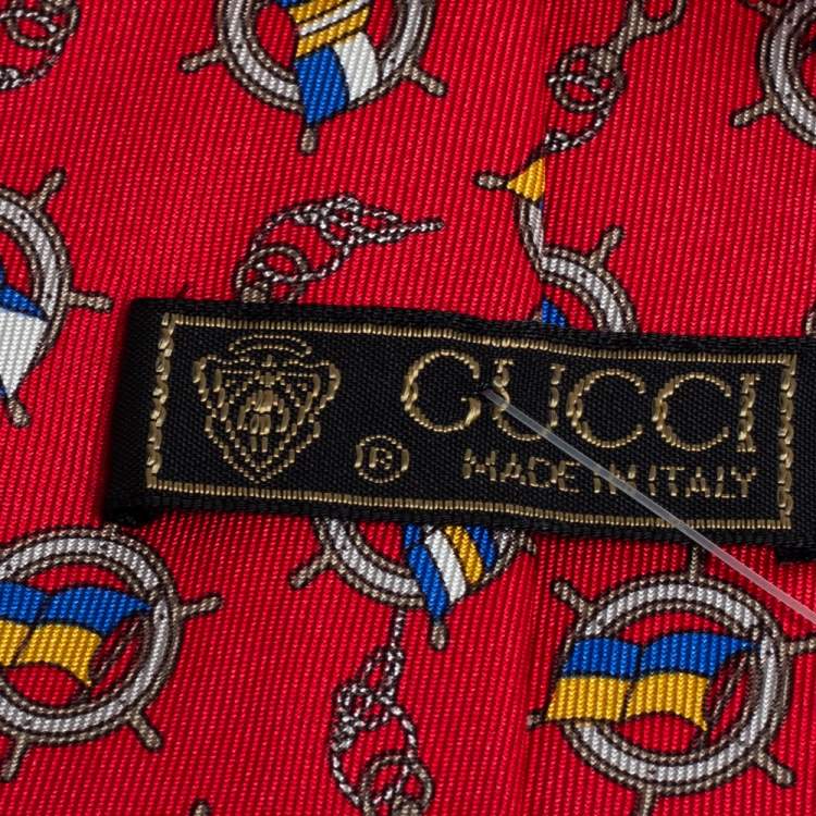 Pre Owned Gucci Vintage Red Nautical Print Silk Tie