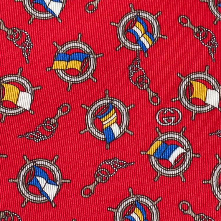Pre Owned Gucci Vintage Red Nautical Print Silk Tie