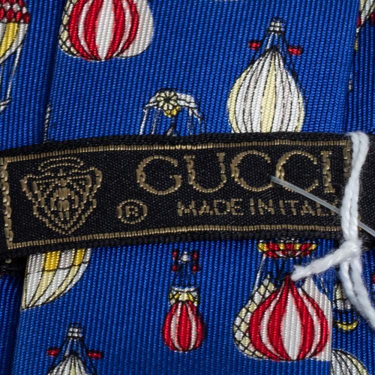 Pre Owned Gucci Blue Hot Air Balloon Print Silk Tie