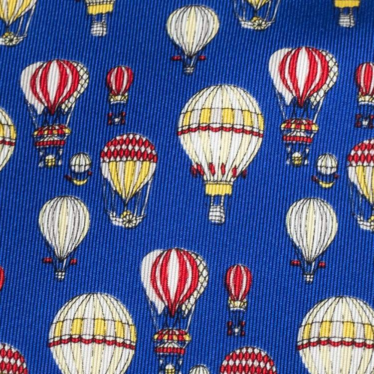 Pre Owned Gucci Blue Hot Air Balloon Print Silk Tie