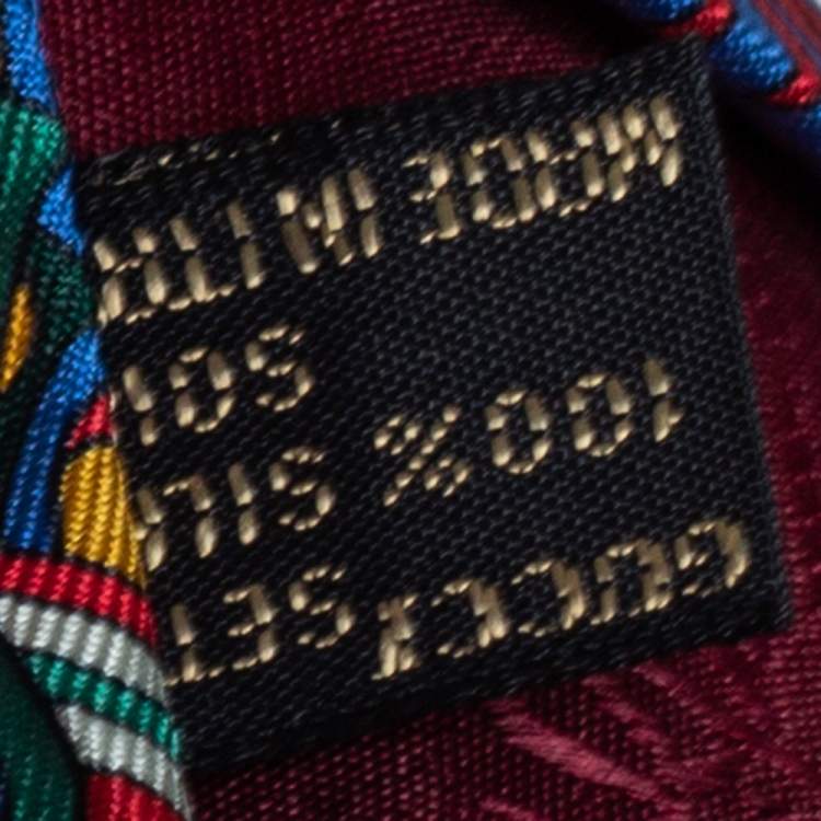 Pre Owned Gucci Green Flags Print Silk Tie