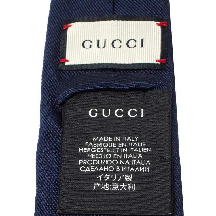 مملوكة مسبقًا Gucci Navy Blue Tiger Embroidered Silk Skinny Tie