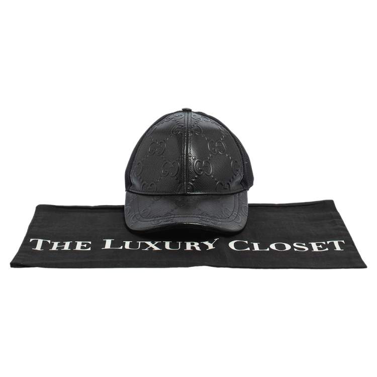 Pre Owned Gucci Black GG Embossed Leather Baseball Hat S