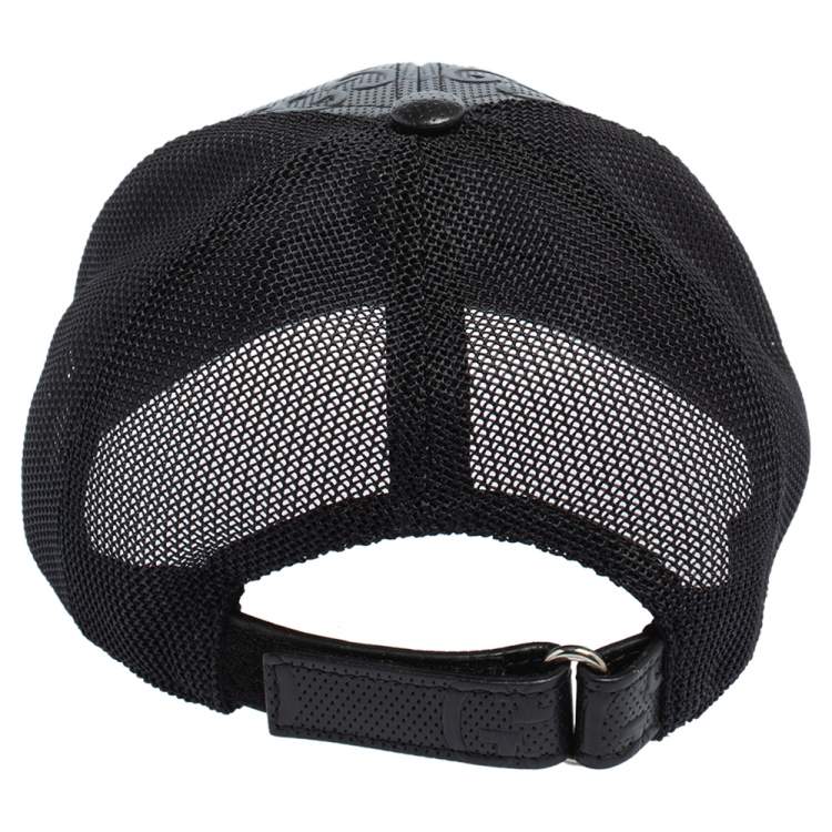 Pre Owned Gucci Black GG Embossed Leather Baseball Hat S