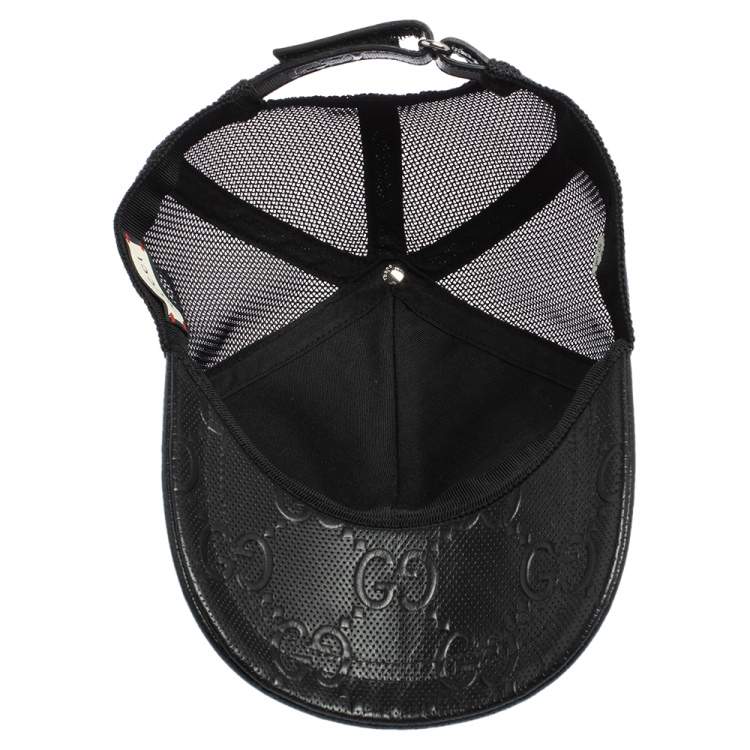 Pre Owned Gucci Black GG Embossed Leather Baseball Hat S