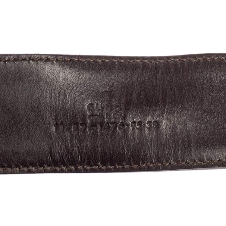 Pre Owned Gucci Beige/Ebony GG Canvas and Leather Interlocking G Buckle Belt 95 CM