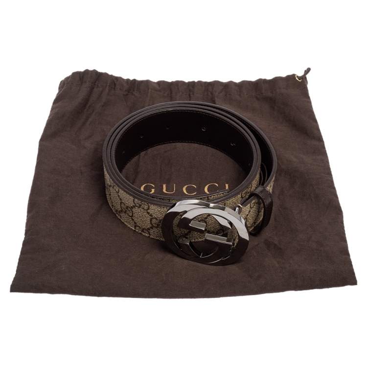 Pre Owned Gucci Beige GG Supreme Canvas Interlocking G Buckle Belt 105 CM