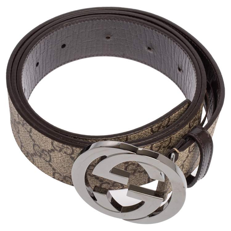 Pre Owned Gucci Beige GG Supreme Canvas Interlocking G Buckle Belt 105 CM