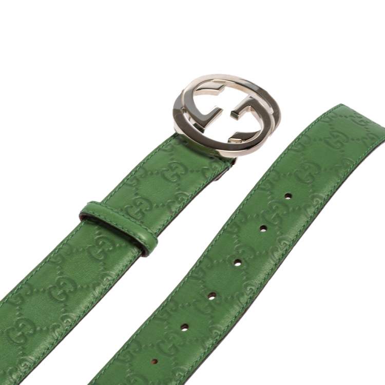 مملوكة مسبقًا Gucci Green Guccissima Leather Interlocking G Buckle Belt 100 CM