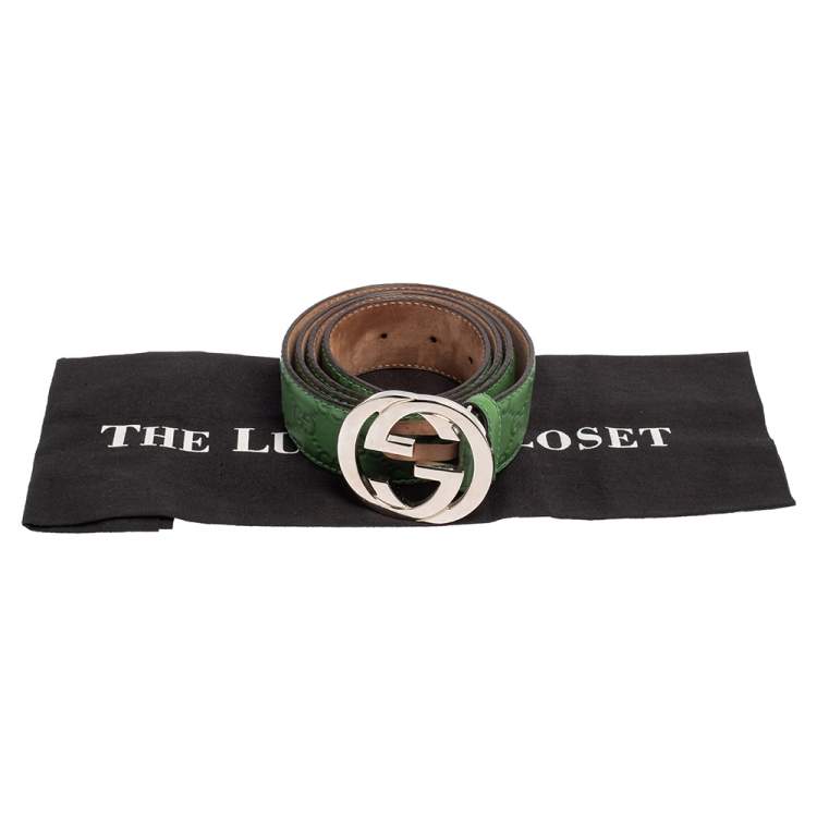 مملوكة مسبقًا Gucci Green Guccissima Leather Interlocking G Buckle Belt 100 CM