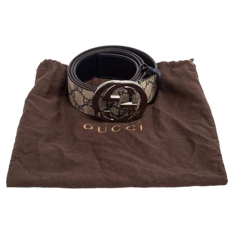 Pre Owned Gucci Beige GG Supreme Canvas Interlocking G Buckle Belt 90 CM
