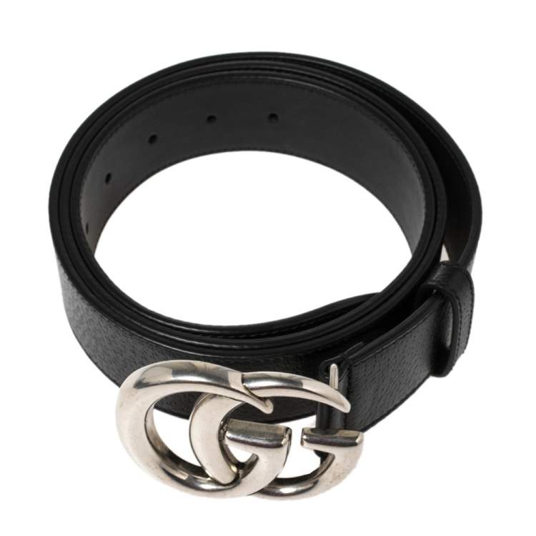 Pre Owned Gucci Black Leather GG Marmont Buckle Belt 110CM