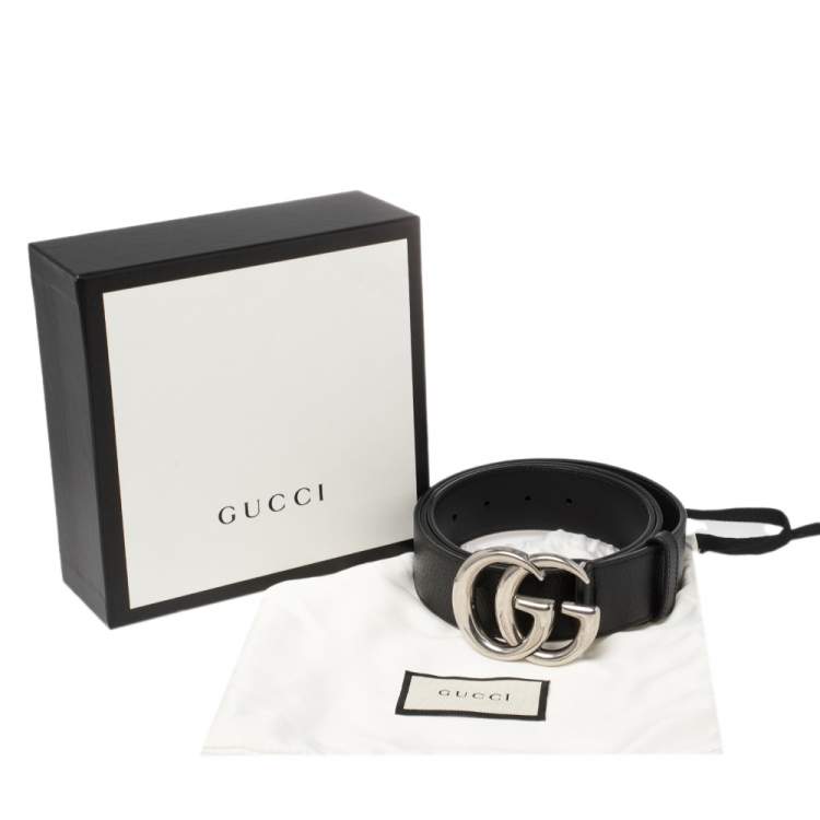 Pre Owned Gucci Black Leather GG Marmont Buckle Belt 110CM